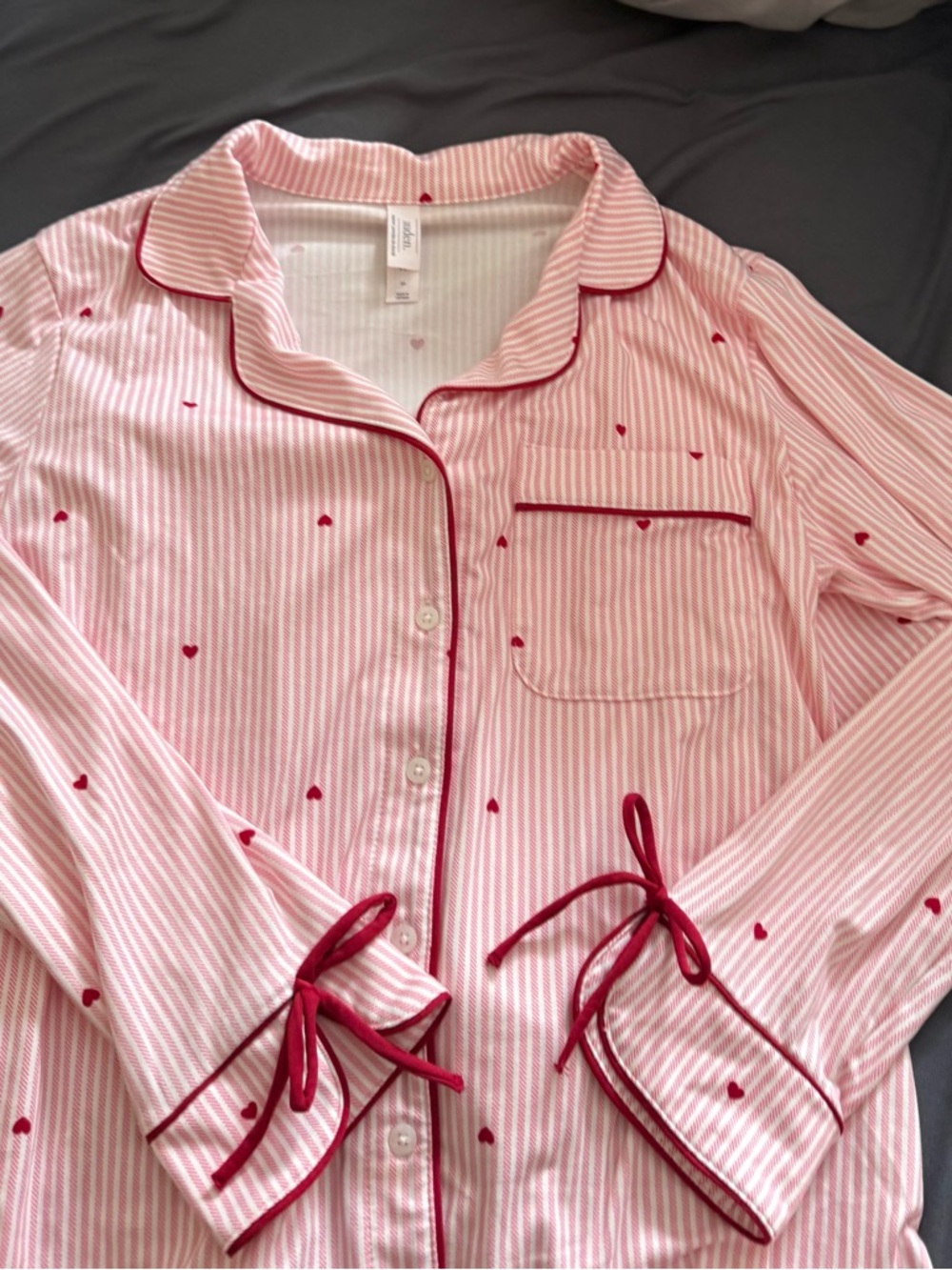 Auden Pink Striped Pajama Set with Red Heart Accents & shorts - Picture 2 of 15